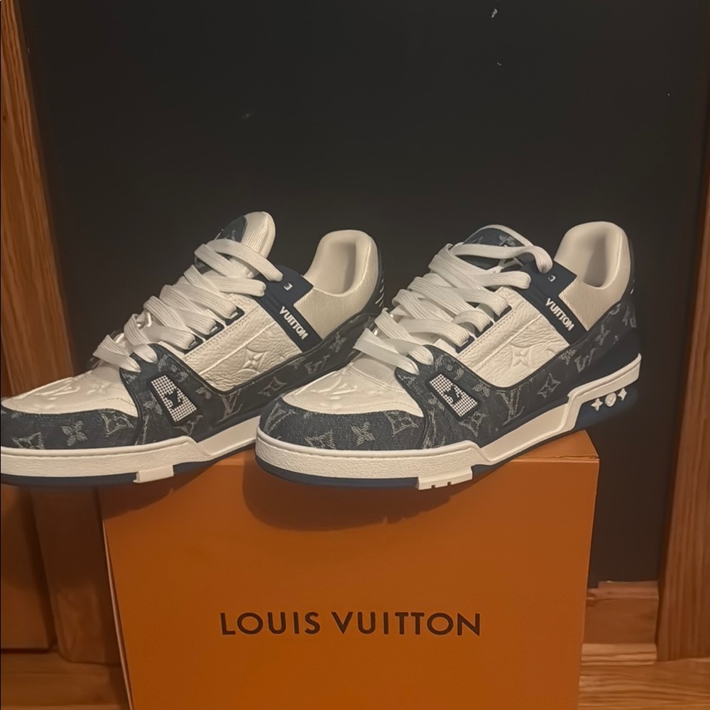 Louis Vuitton Men's White and Blue Sneakers